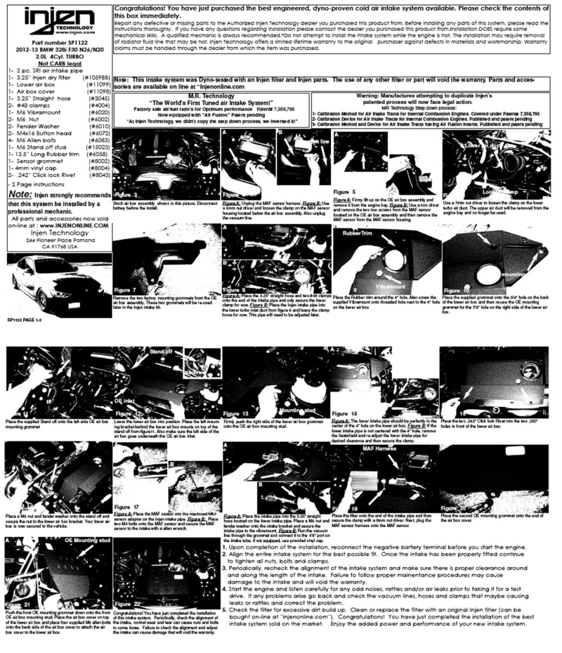 Injen 12-16 BMW 328i F30 N20/N26 2.0L (t) 4cyl Wrinkle Black Short Ram Intake w/ MR Tech & Air Box - Image 3