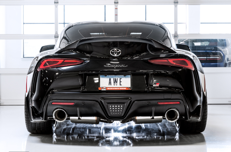 AWE 2020 Toyota Supra A90 Non-Resonated Touring Edition Exhaust - 5in Chrome Silver Tips - Image 4