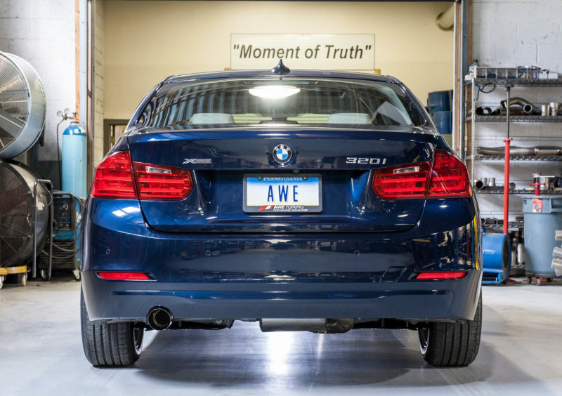 AWE Tuning BMW F30 320i Touring Exhaust w/Performance Mid Pipe - Diamond Black Tip (90mm) - Image 2