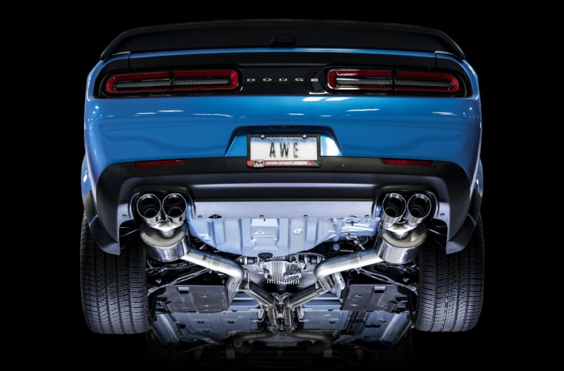 AWE Tuning 2015+ Dodge Challenger 6.4L/6.2L Non-Resonated Touring Edition Exhaust - Quad Silver Tips - Image 5