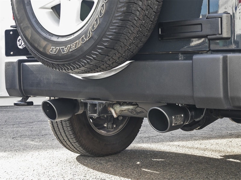 aFe Rebel Series 2.5in 409 SS Cat-Back Exhaust w/ Black Tips 2007+ Jeep Wrangler (JK) V6 3.6L/3.8L - Image 2