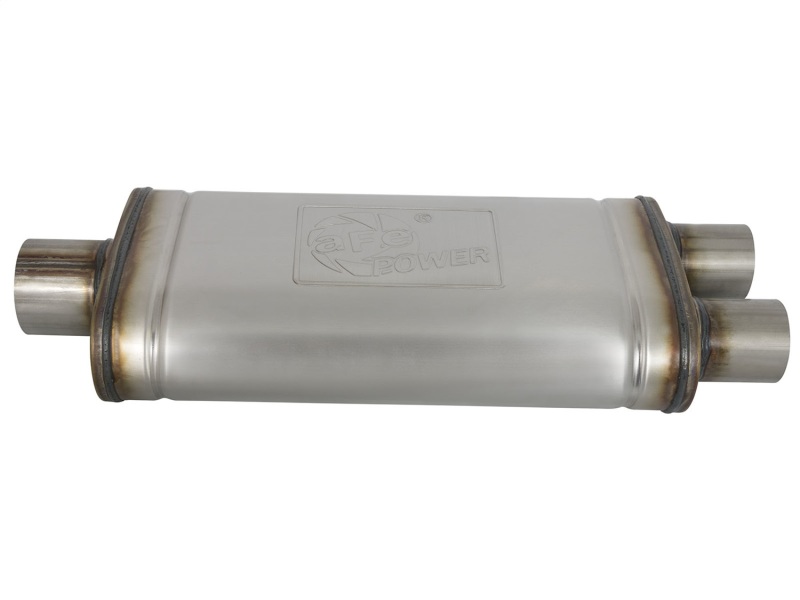 aFe MACHForce XP SS Muffler 3in Center Inlet / 2.5in Dual Outlets 18in L x 9in W x4in H Body - Image 3