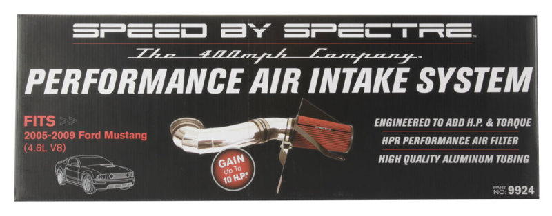 Spectre 05-09 Ford Mustang GT V8-4.6L F/I Air Intake Kit - Polished w/Red Filter - Image 9