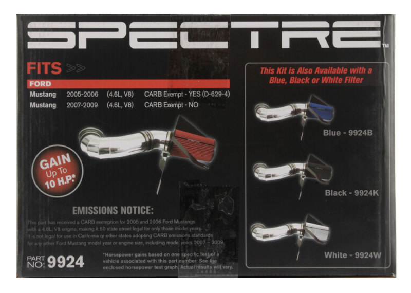 Spectre 05-09 Ford Mustang GT V8-4.6L F/I Air Intake Kit - Polished w/Red Filter - Image 6