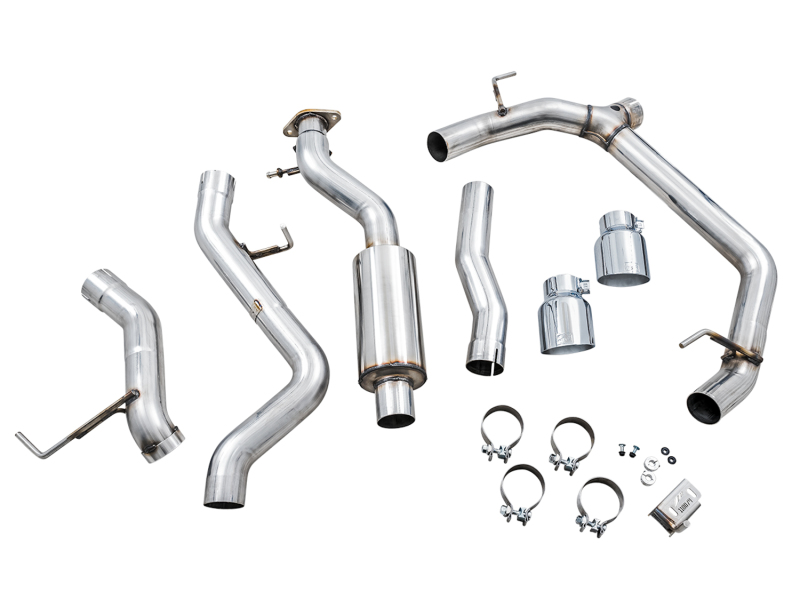 AWE Tuning 2021+ Ford Bronco 0FG Dual Rear Exit Exhaust w/Chrome Silver Tips & Bash Guard - Image 4
