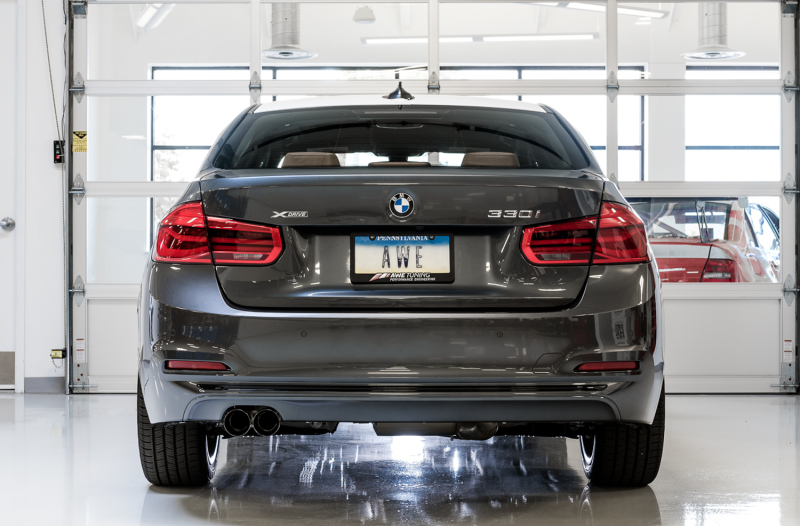 AWE Tuning BMW F3X 28i / 30i Touring Edition Axle-Back Exhaust Single Side - 80mm Black Tips - Image 2