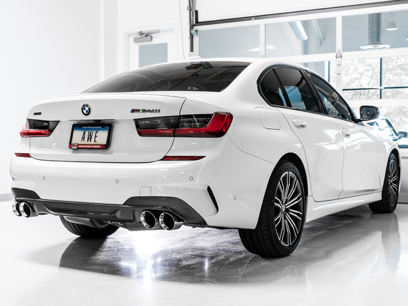 AWE Tuning 2019+ BMW M340i (G20) Non-Resonated Touring Edition Exhaust - Quad Chrome Silver Tips - Image 2