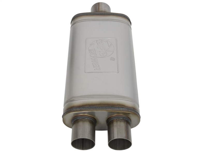 aFe MACHForce XP SS Muffler 3in Center Inlet / 2.5in Dual Outlets 18in L x 9in W x4in H Body - Image 2