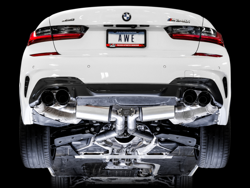 AWE Tuning 2019+ BMW M340i (G20) Resonated Touring Edition Exhaust - Quad Diamond Black Tips - Image 2