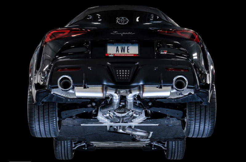 AWE 2020 Toyota Supra A90 Resonated Touring Edition Exhaust - 5in Chrome Silver Tips - Image 7