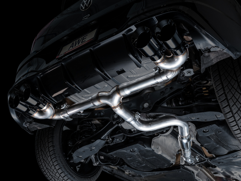 AWE MK8 Volkswagen Golf R 3in Track Edition Quad Exhaust - Diamond Black Tips - Image 2