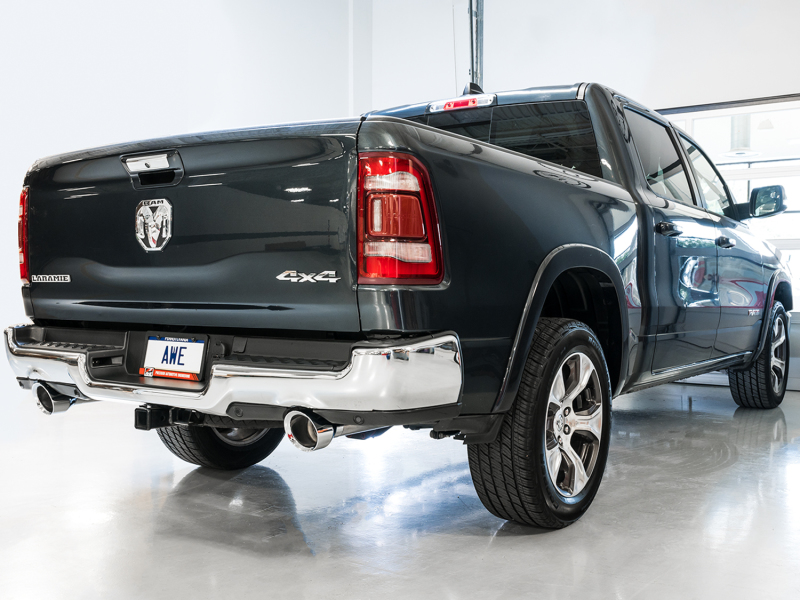 AWE Tuning 19-21 RAM 1500 5.7L (w/Cutouts) 0FG Dual Rear Exit Cat-Back Exhaust - Chrome Silver Tips - Image 5