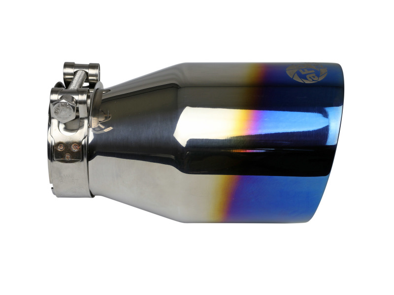 aFe Mach Force XP 304 Stainless Steel Clamp-On Exhaust Tip 2.5in Inlet / 4in Outlet - Blue Flame - Image 2