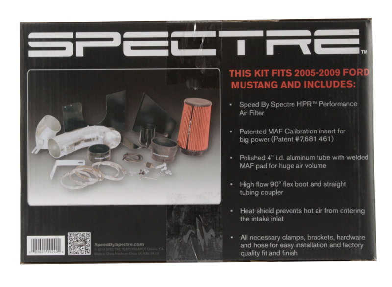 Spectre 05-09 Ford Mustang GT V8-4.6L F/I Air Intake Kit - Polished w/Red Filter - Image 5