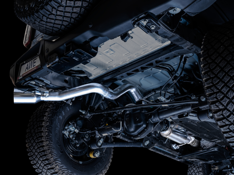 AWE Tuning 2021+ Ford Bronco 0FG Single Rear Exit Exhaust w/Chrome Silver Tip & Bash Guard - Image 6