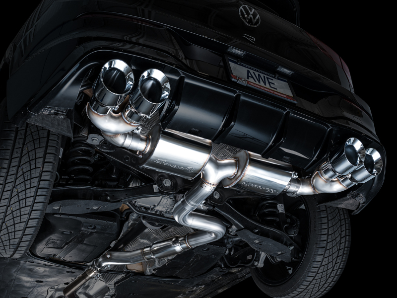 AWE MK8 Volkswagen Golf R 3in Touring Edition Quad Exhaust - Chrome Silver Tips - Image 2