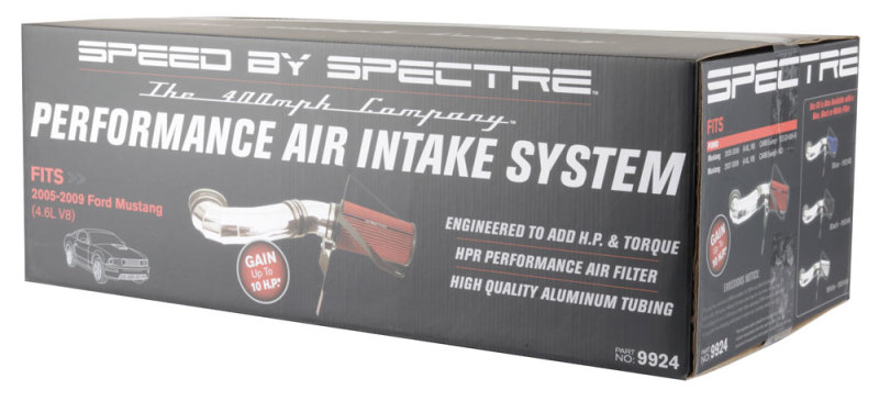 Spectre 05-09 Ford Mustang GT V8-4.6L F/I Air Intake Kit - Polished w/Red Filter - Image 7